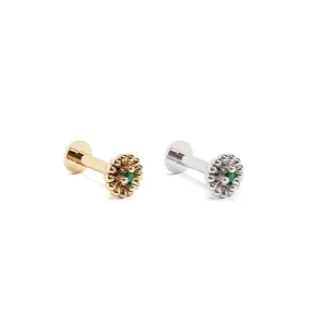 14K Gold Emerald Abstract Floral Stud