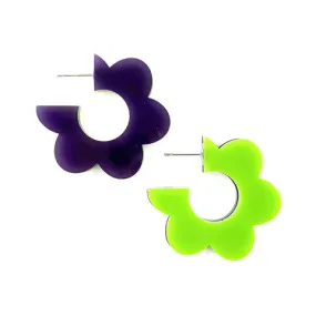 1.5 Flippy Acrylic Hoop Earrings - Purple & Lime