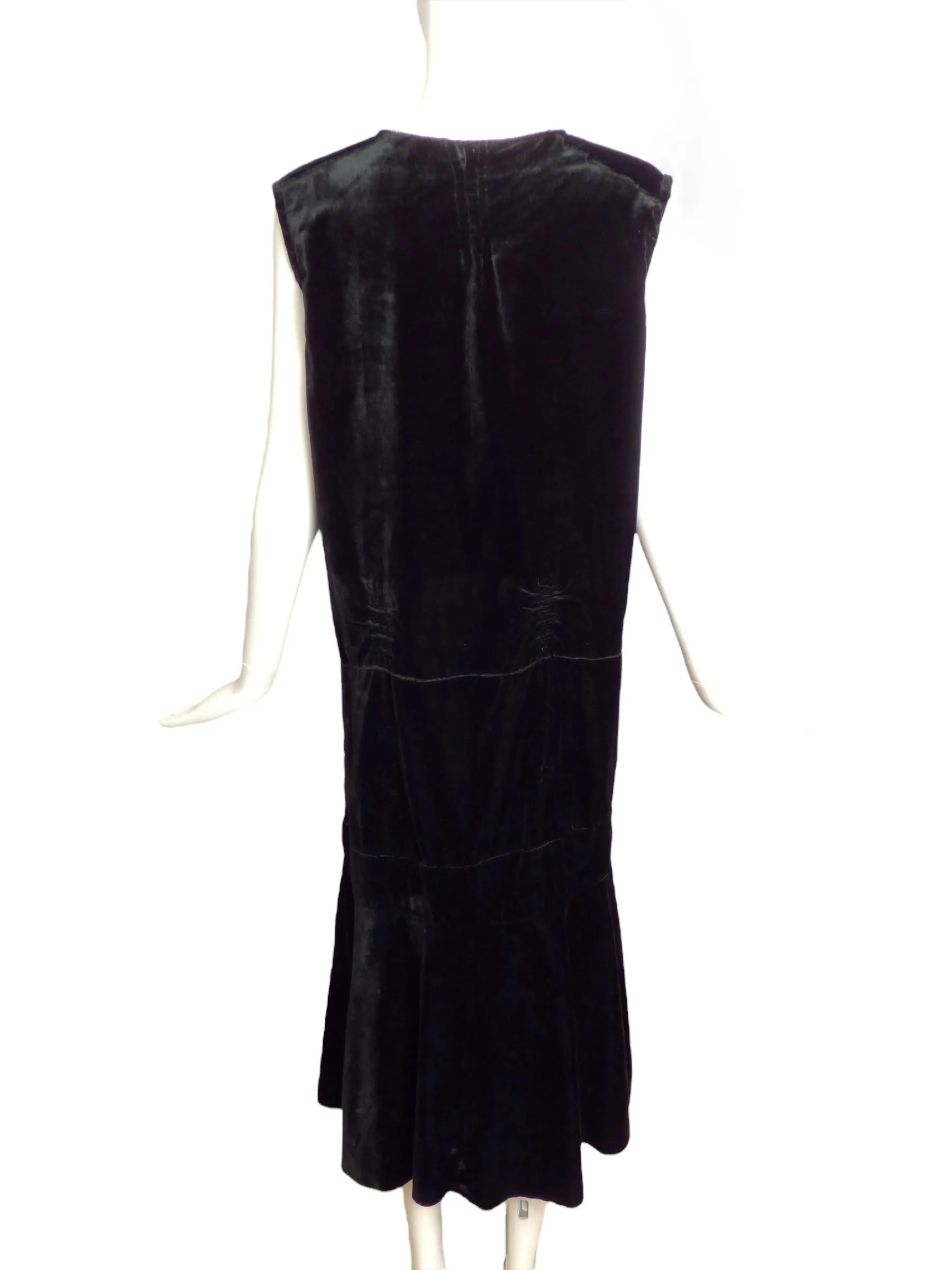 1920s Black Beaded Velvet Dress, Size 10