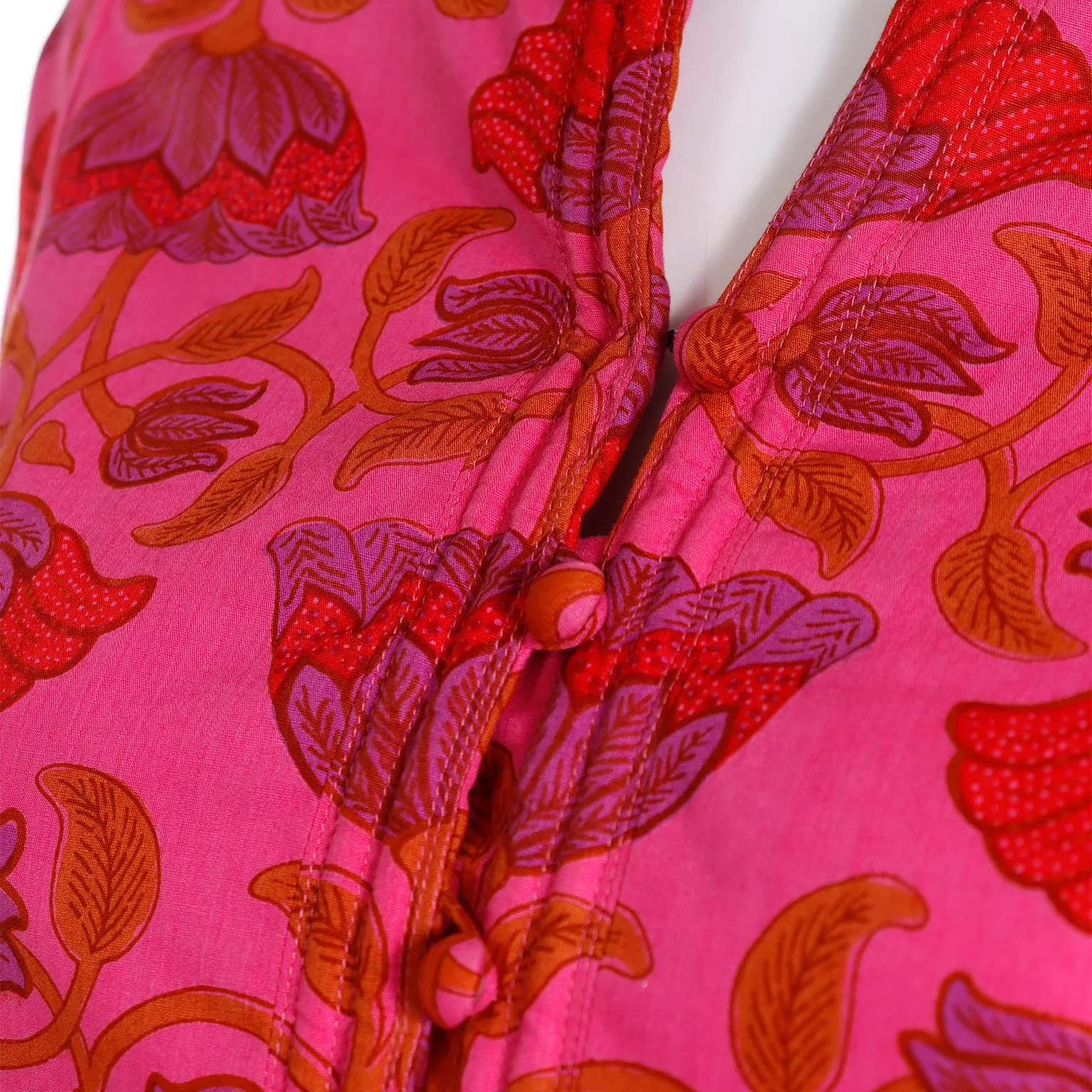 1970s Gumps San Francisco Pink & Orange Floral Cotton Dress w Belt