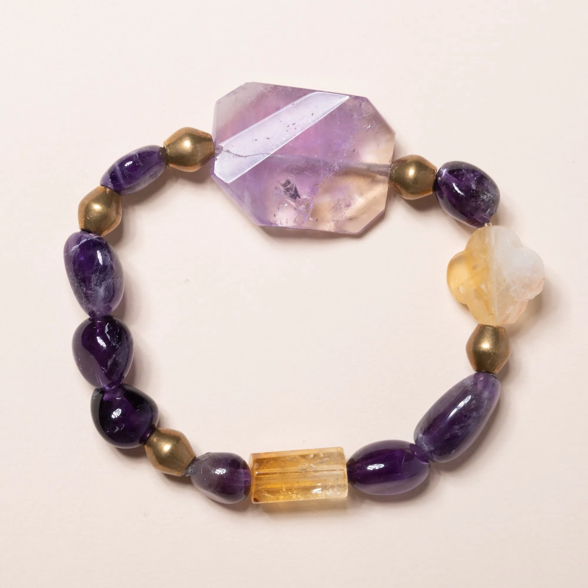 Amethyst, Citrine, Brass, and Fluorite Bloom Bracelet