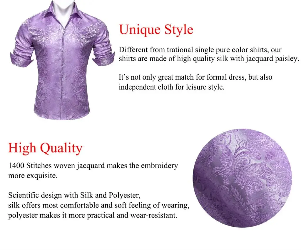 Designer Men's Shirts Silk Gold Embroidered Paisley Flower Long Sleeve Casual Blouses Slim Fit Clothing Lapel Tops Barry Wang