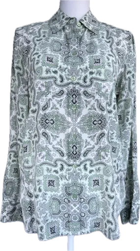 Equipment Mint Green and Black Paisley Silk Shirt, S