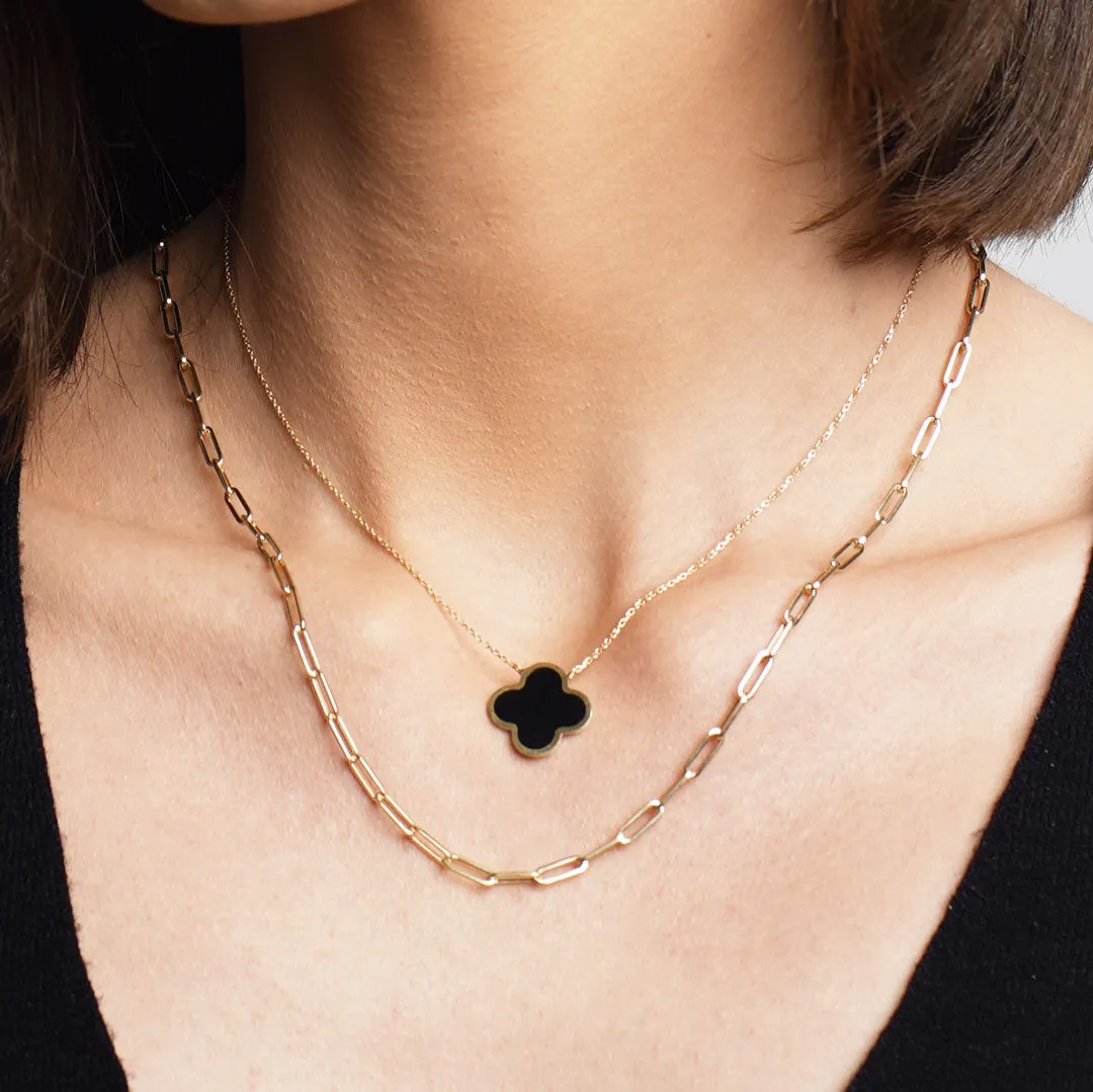 Extra Large Onyx Single Clover Necklace