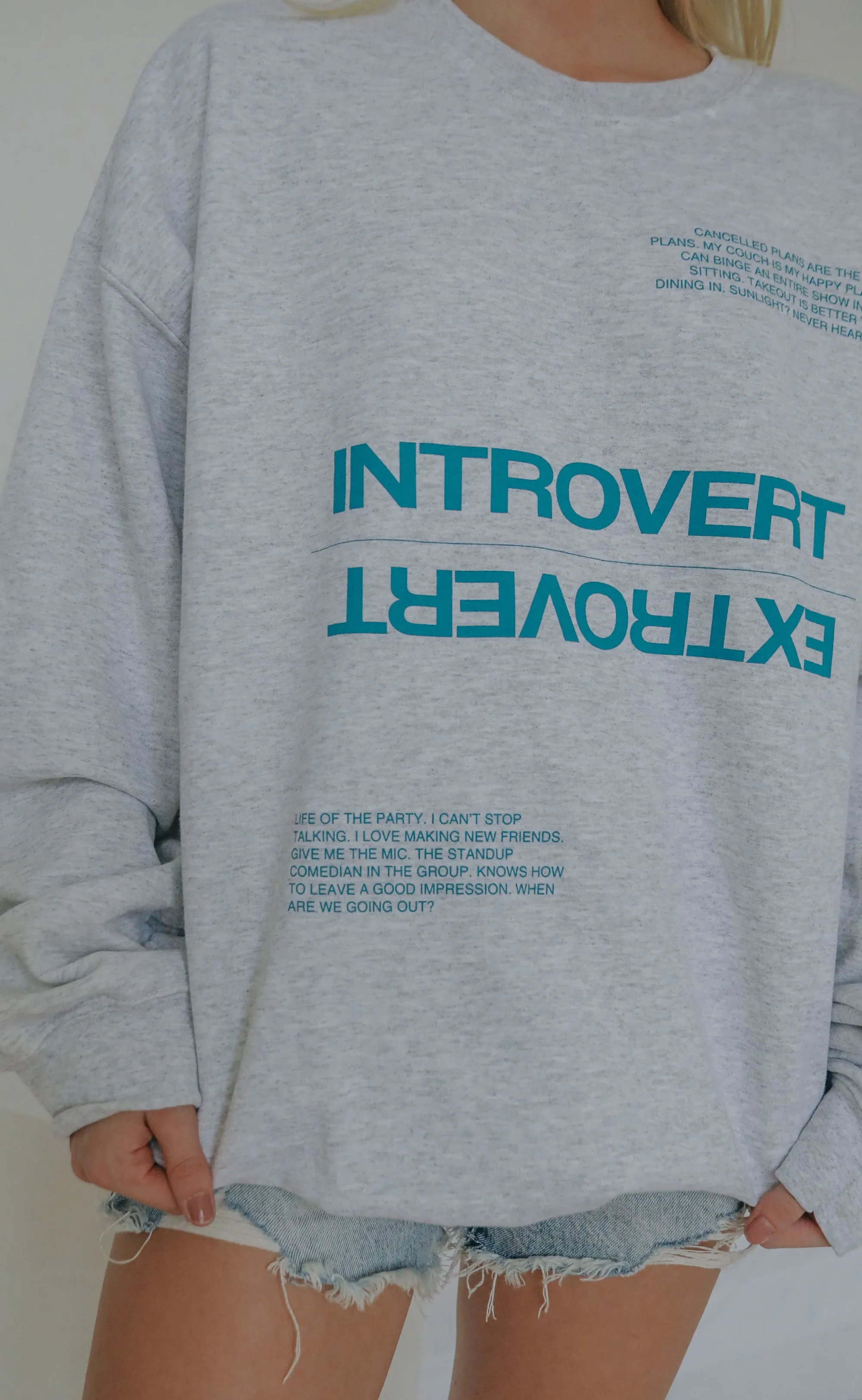 friday   saturday: introvert/extrovert sweatshirt - grey