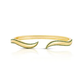 Gemstone Outline Solid Gold Wave Cuff Bangle