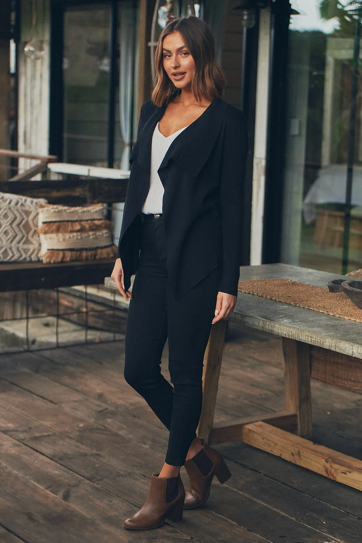 Heidi Black Waterfall Short Cardigan