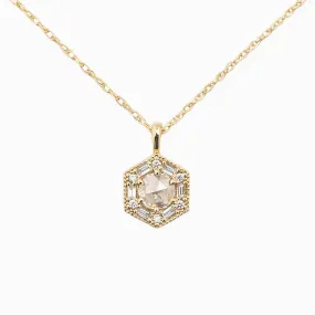 Hexagon Necklace - 5mm Rosecut Diamond Necklace, 14k yellow gold (One of a kind)