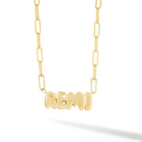 Inlay Diamond Helium Solid Name Paperclip Necklace