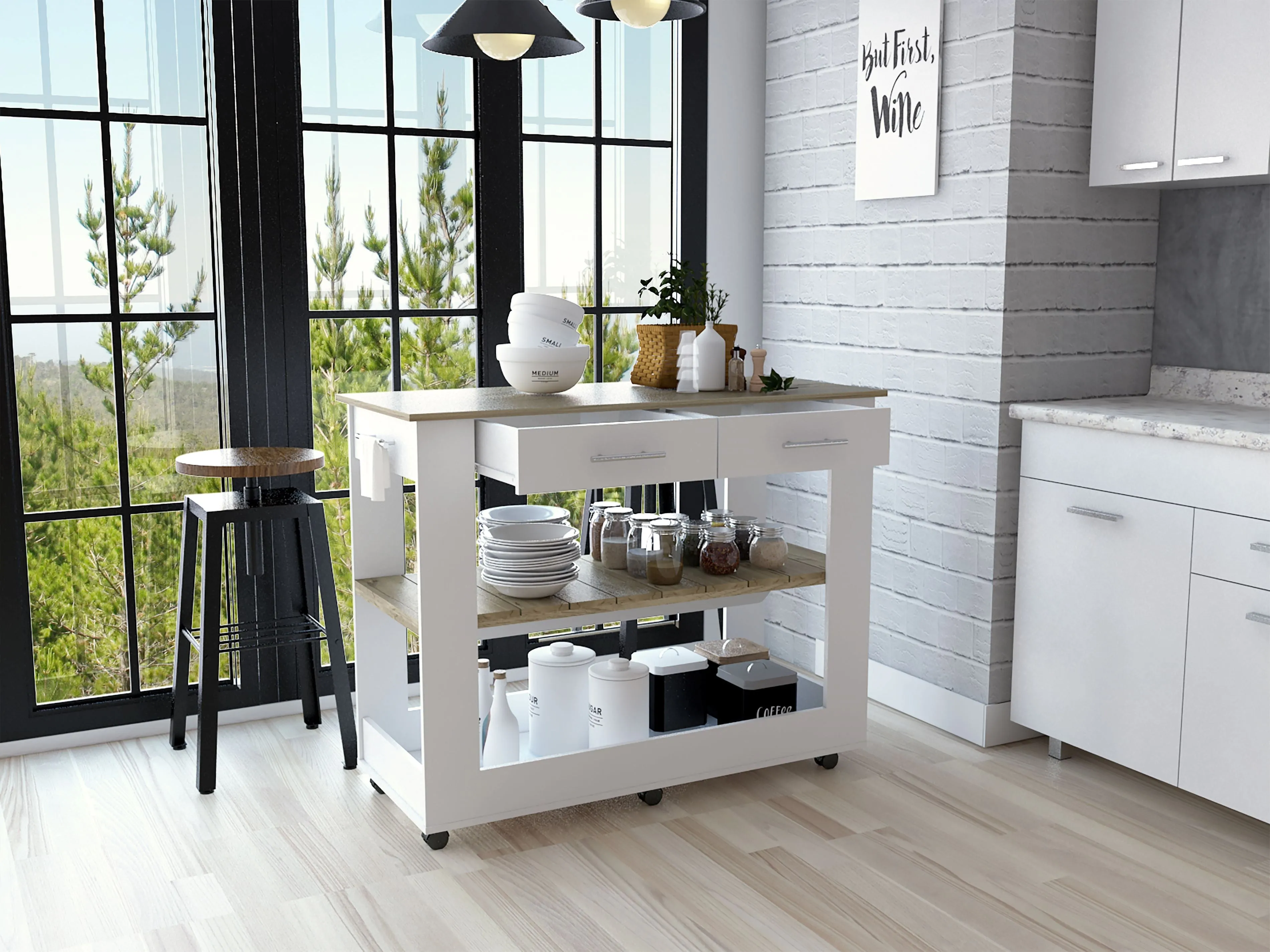 Kitchen Island 46 Dozza Two Drawers White/Light Oak