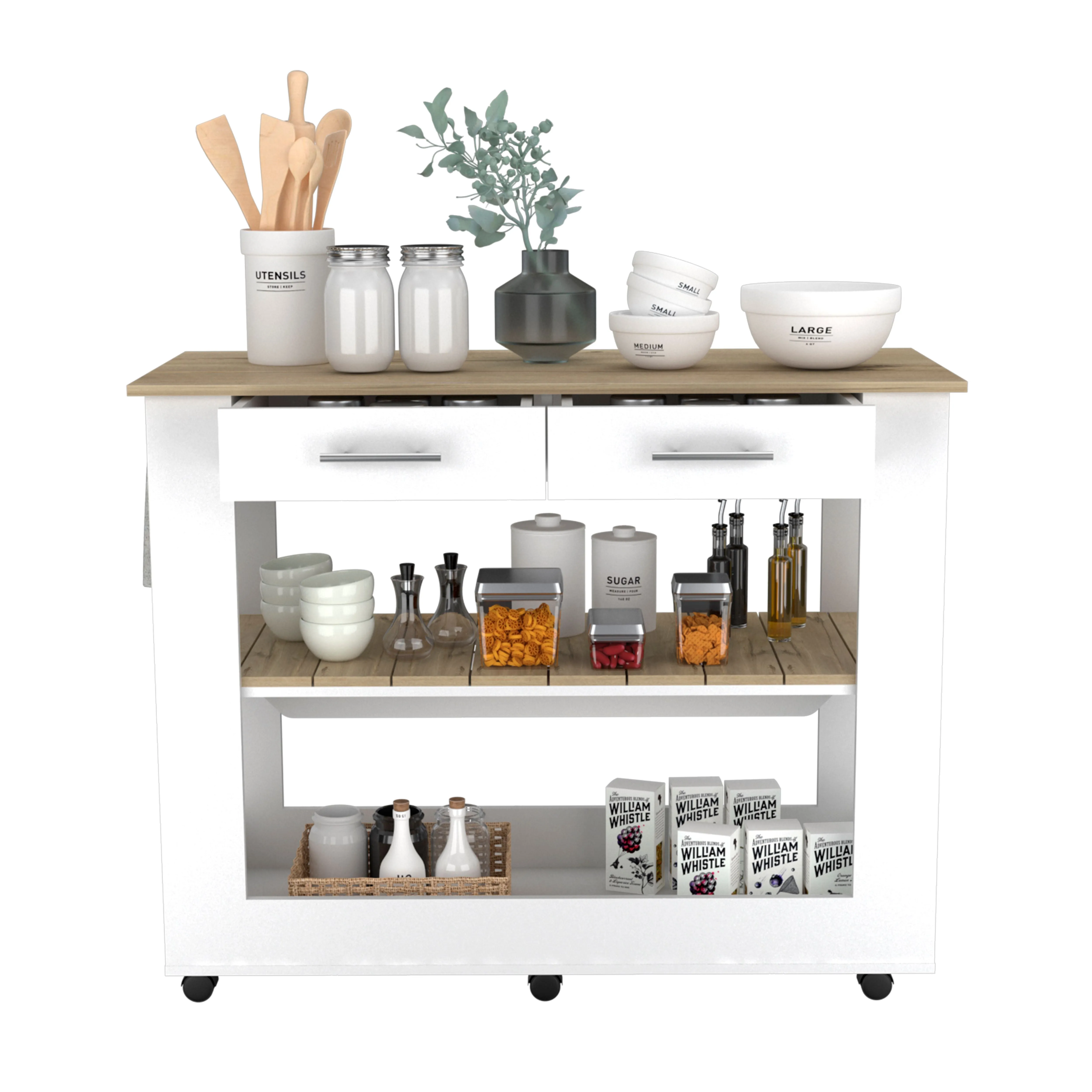 Kitchen Island 46 Dozza Two Drawers White/Light Oak