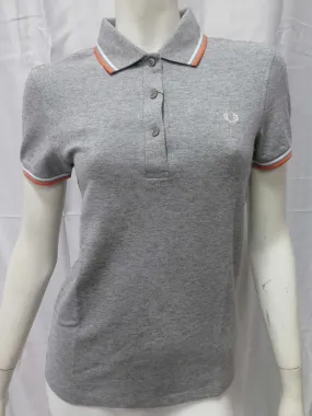 LADIES TWIN TIPPED FRED PERRY SHIRT (VINTAGE STEEL MARBLE/WHITE/PEACH)