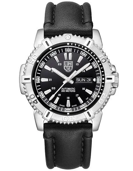 Luminox Mens Modern Mariner Automatic Watch - Black Dial - Leather Strap - Steel