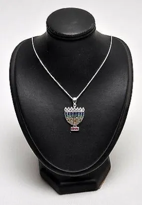 Menorah Pendant With Mix Color Gemstone Sterling Silver 925