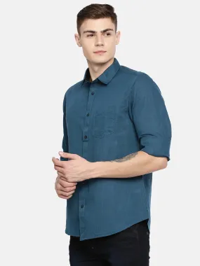 MEN'S BLUE SOLID SLIM FIT SHIRT