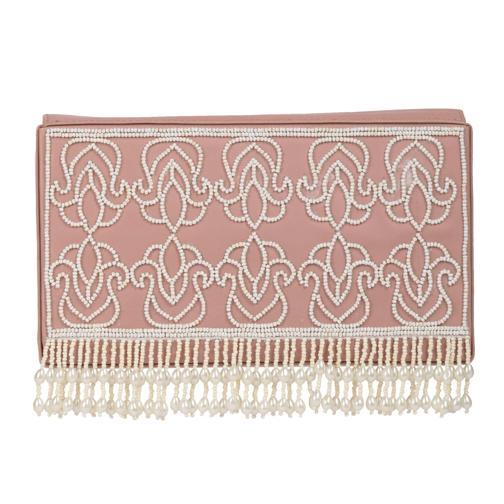 Mutiyaar Nude Pink Hand Embroidered Wedding Waist Belt Bag For Women