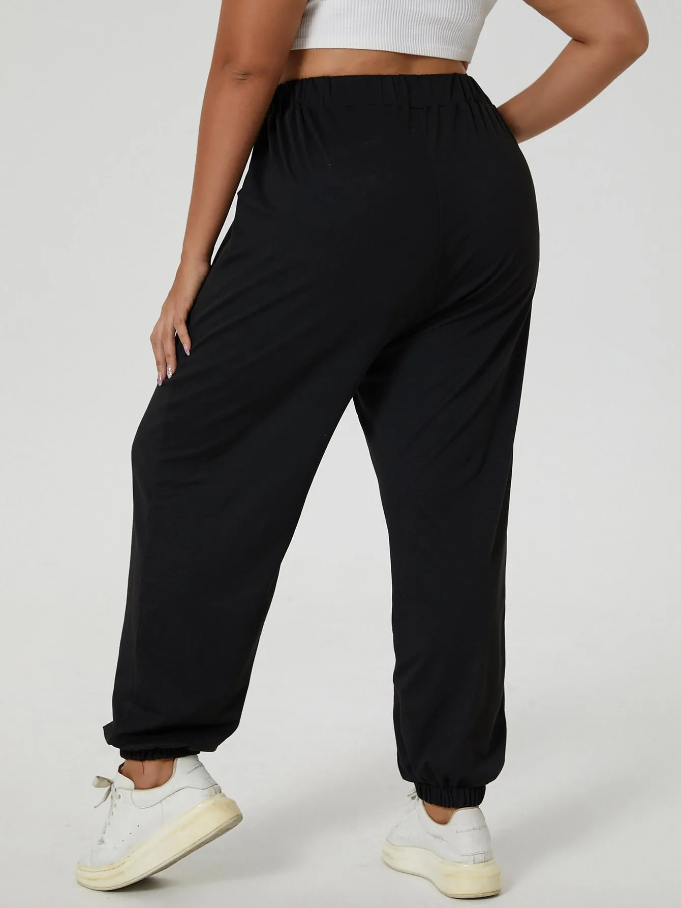 Plus Solid Knot Front High Waist Sweatpants