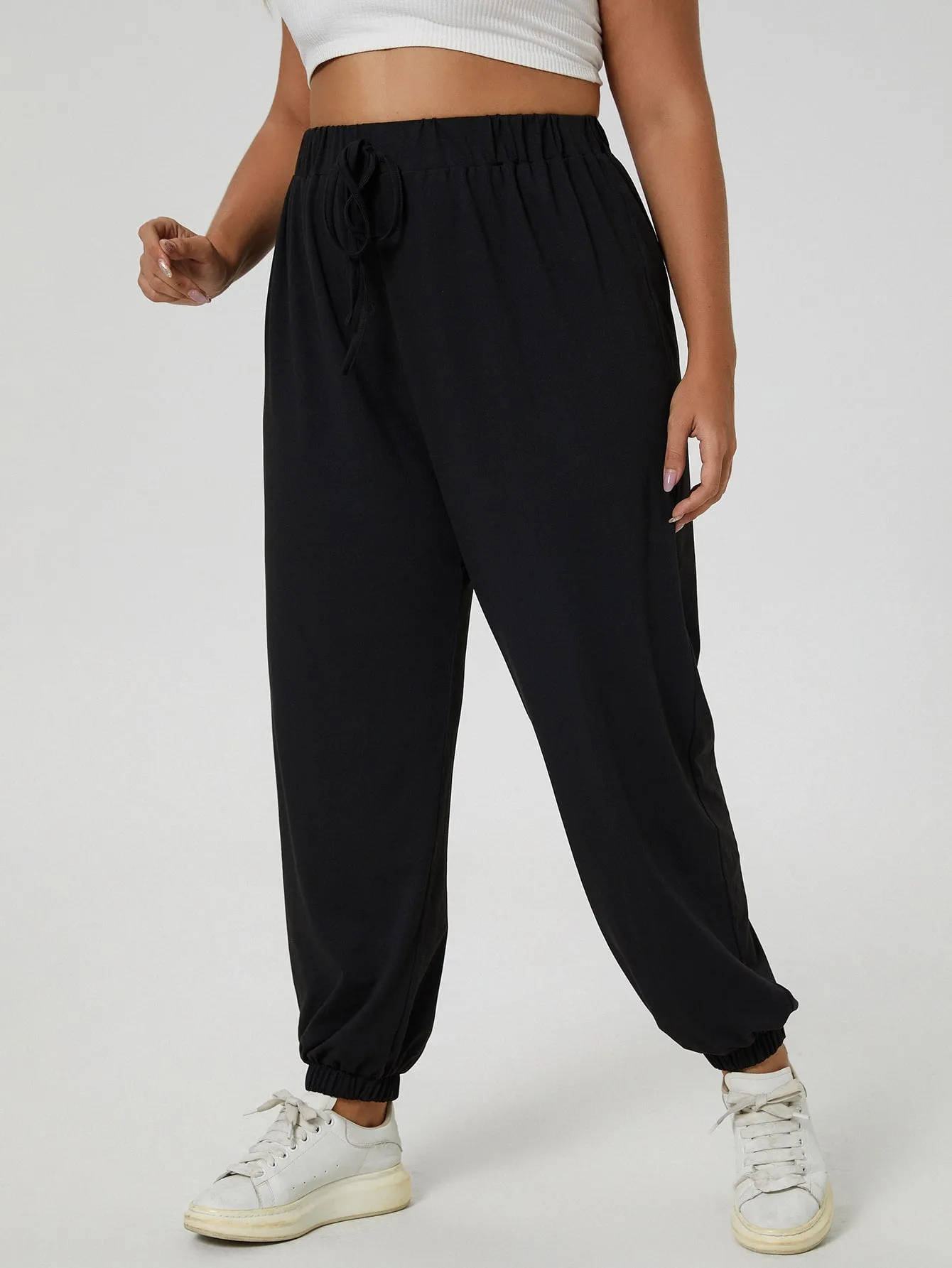 Plus Solid Knot Front High Waist Sweatpants