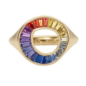 Rainbow Sapphire Baguette Sphere Ring - OOAK