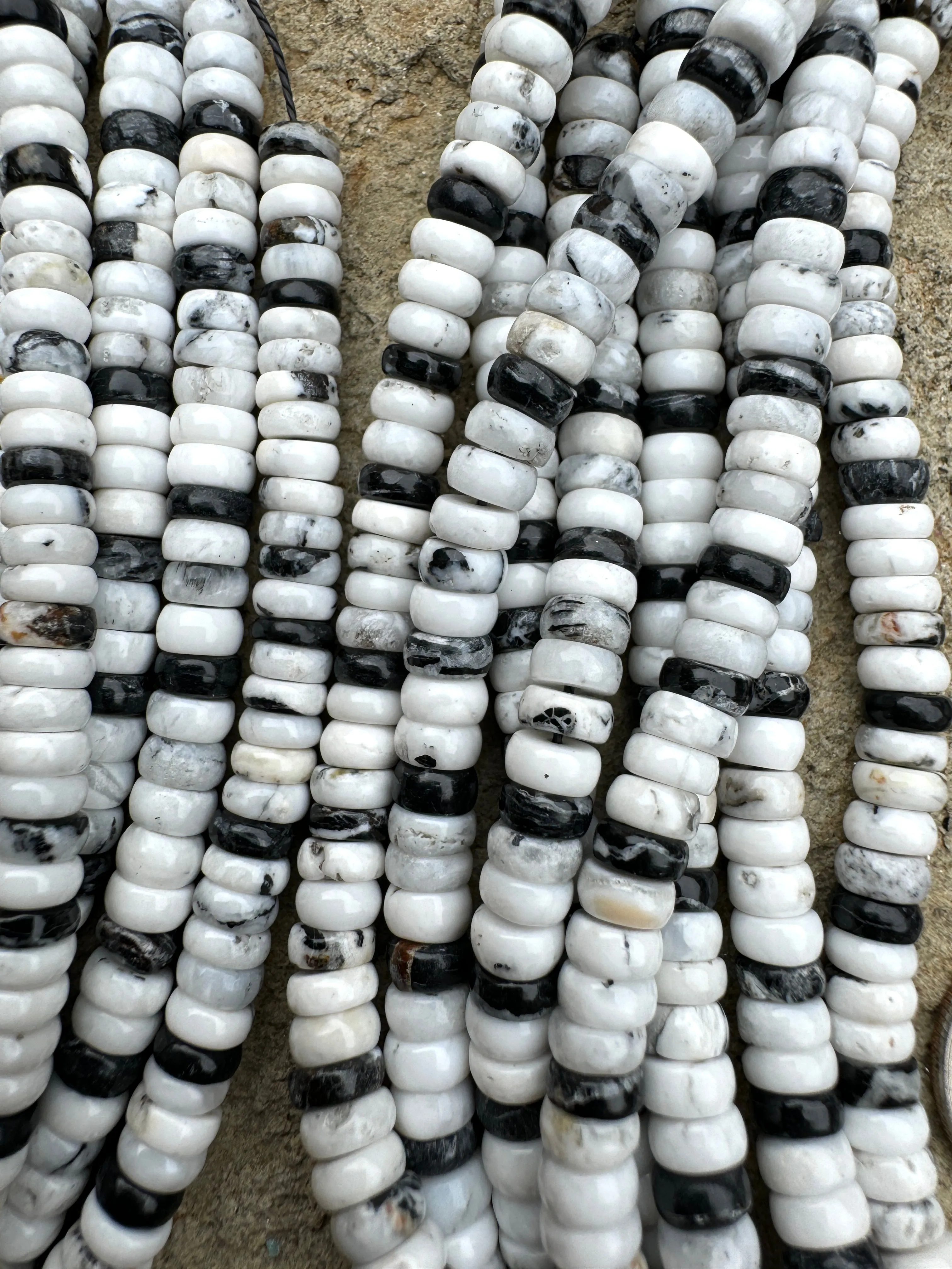 RARE High Quality White Buffalo 5mm Button Beads, (9 inch Strand)