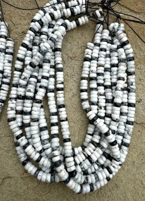 RARE High Quality White Buffalo 5mm Button Beads, (9 inch Strand)