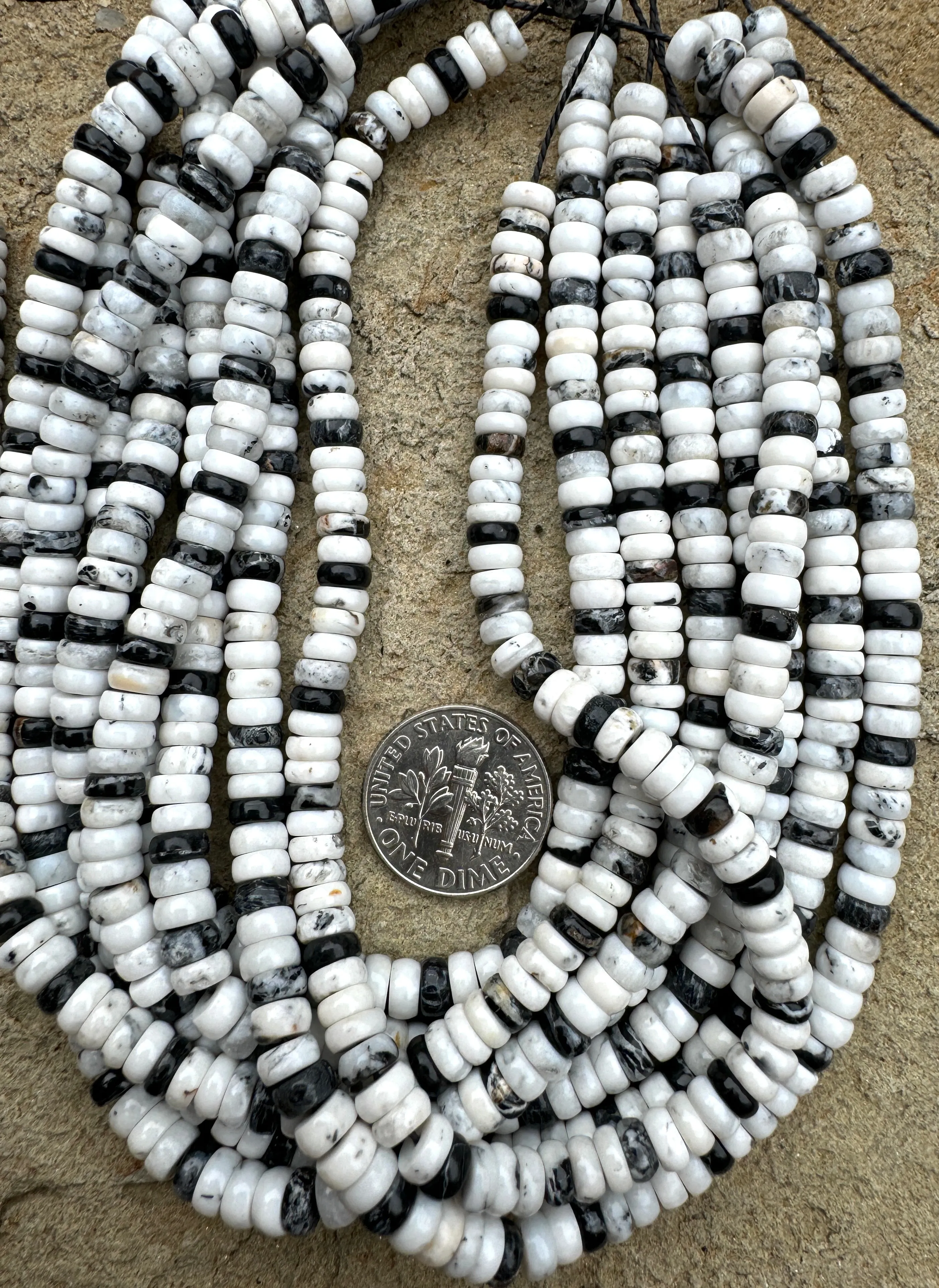 RARE High Quality White Buffalo 5mm Button Beads, (9 inch Strand)