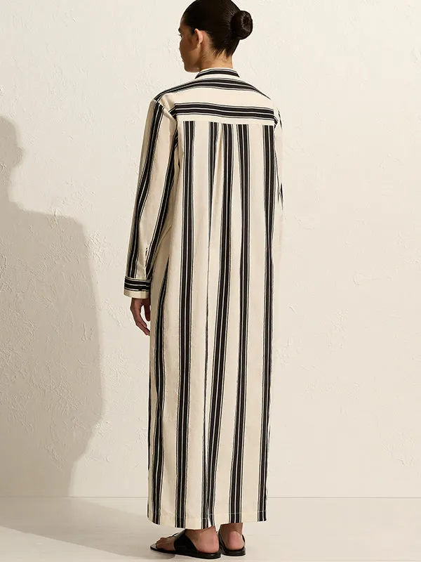 Relaxed Stripe Djellaba in Nero Stripe