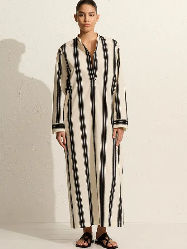 Relaxed Stripe Djellaba in Nero Stripe