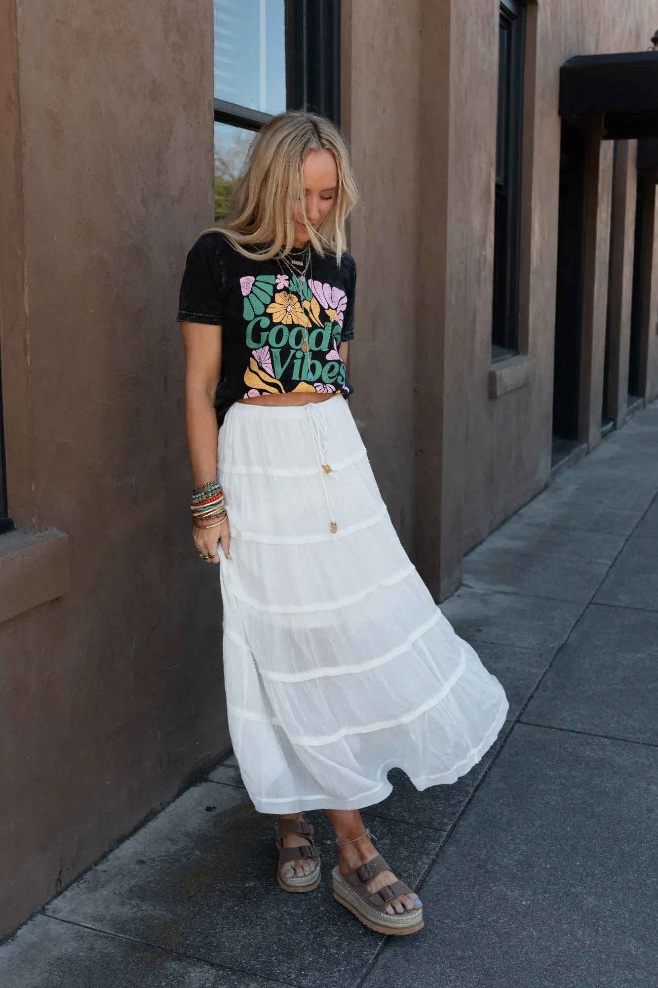 Sardinia Silky Tiered Maxi Skirt - Ivory