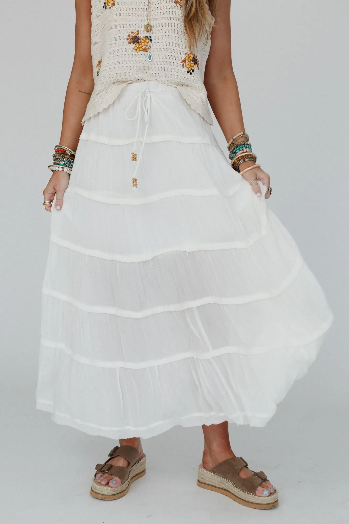 Sardinia Silky Tiered Maxi Skirt - Ivory