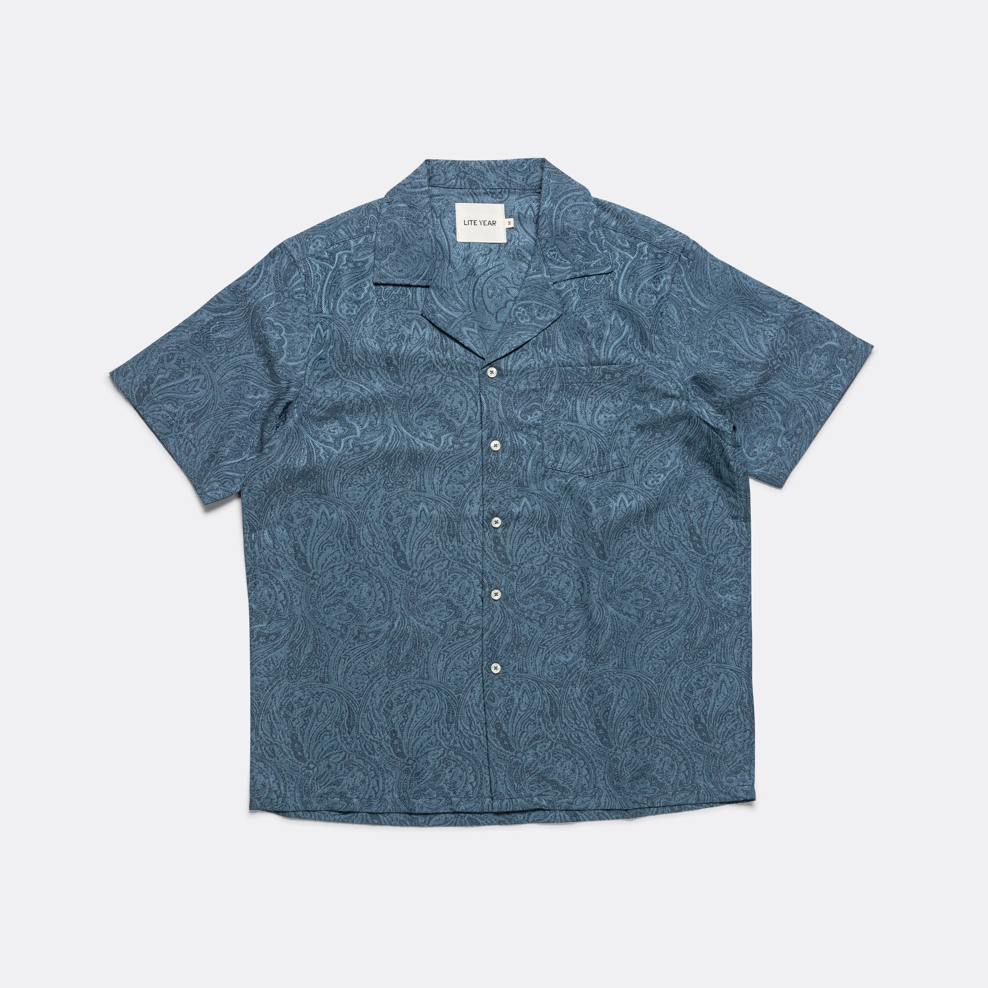 Short Sleeve Camp Collar - Blue Paisley