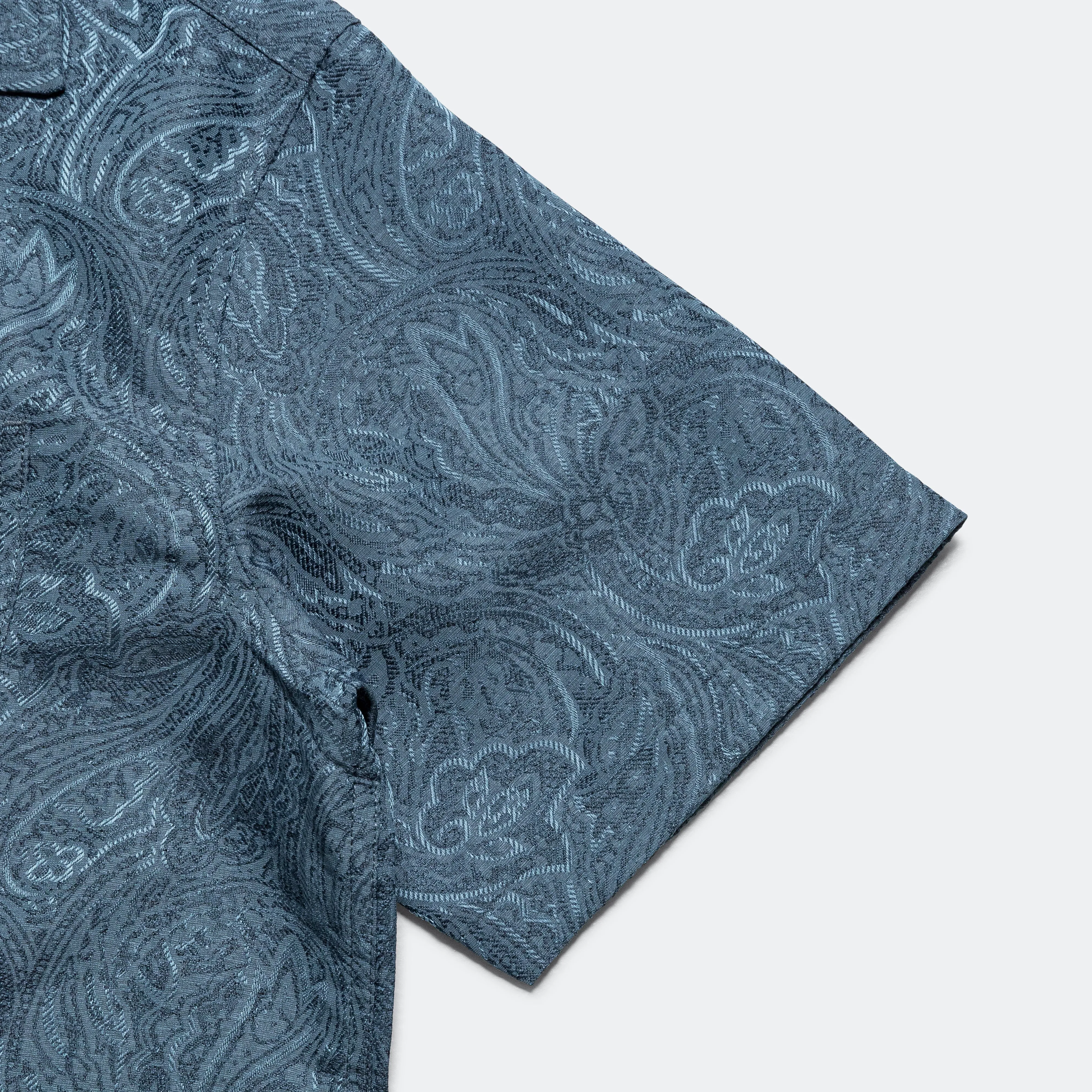 Short Sleeve Camp Collar - Blue Paisley