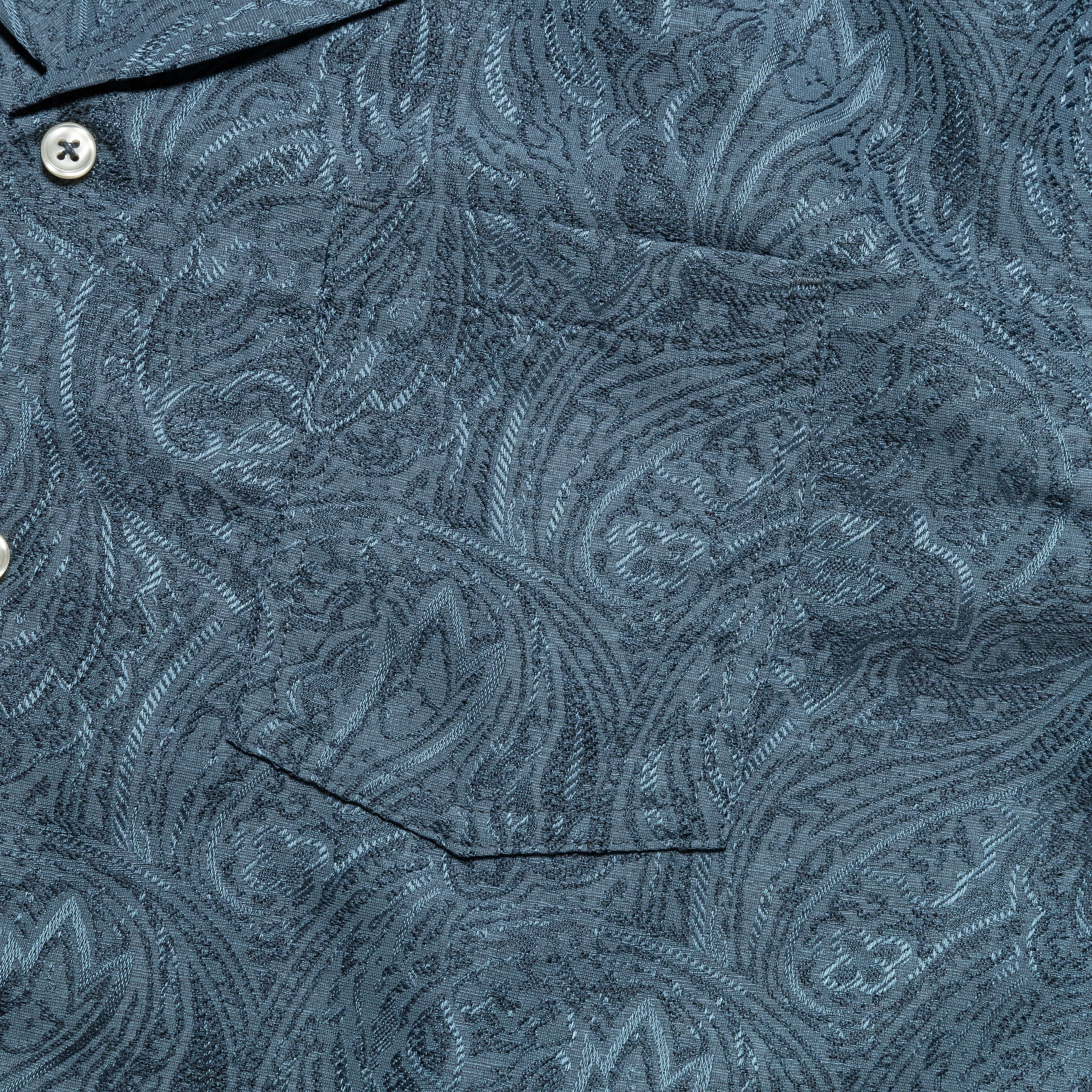 Short Sleeve Camp Collar - Blue Paisley