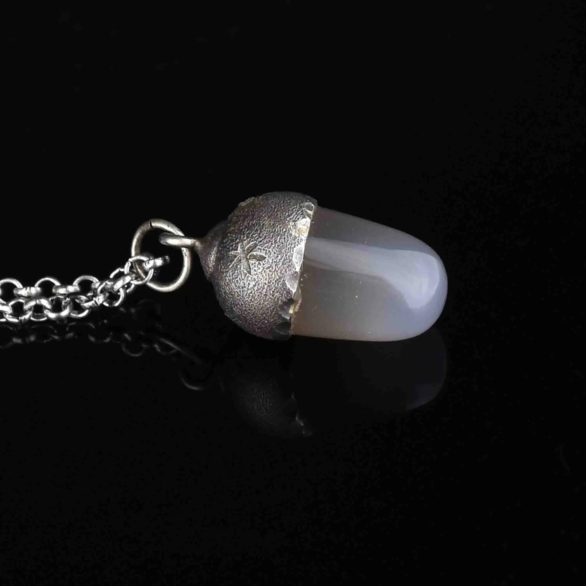 Silver Star Acorn Chalcedony Pendant Necklace