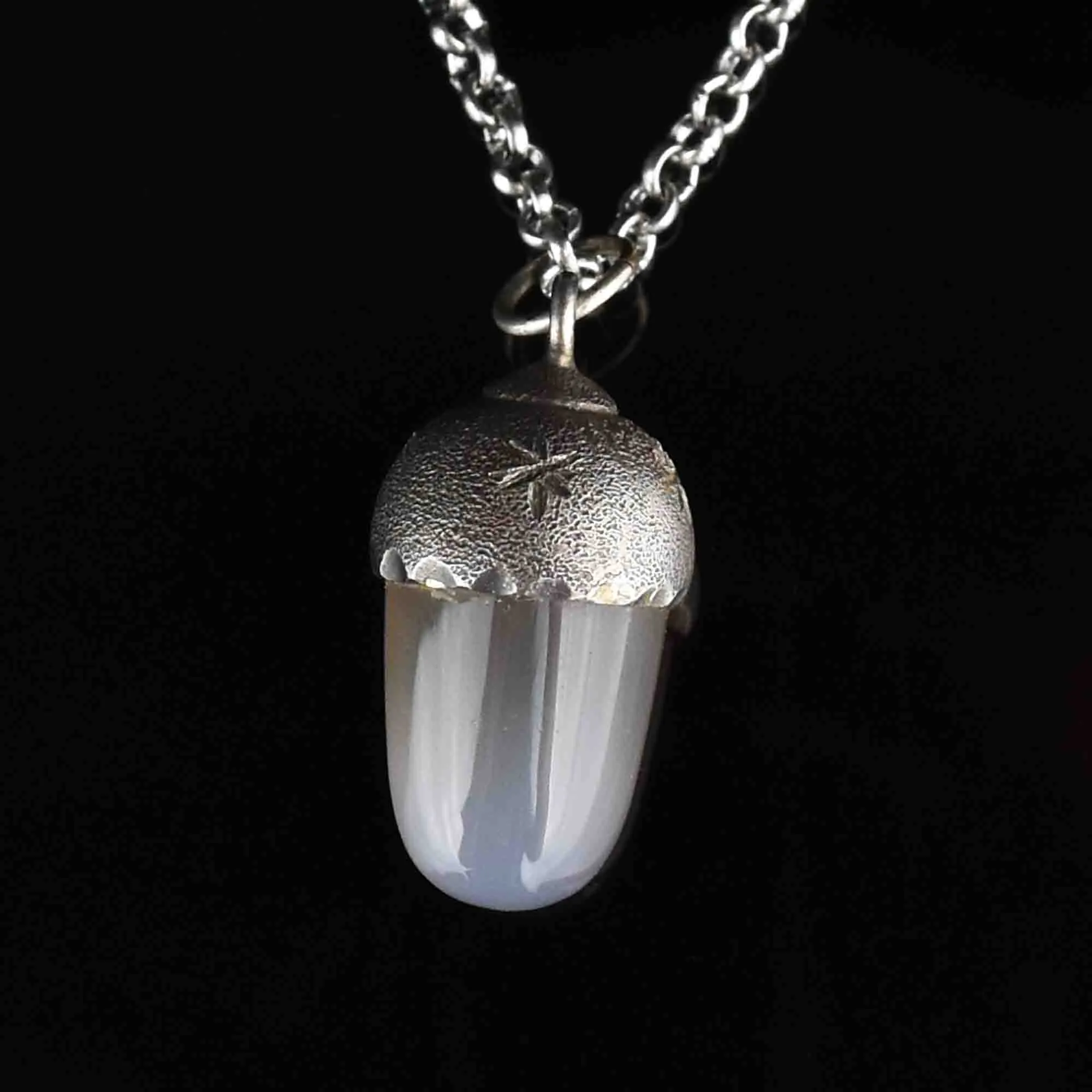 Silver Star Acorn Chalcedony Pendant Necklace