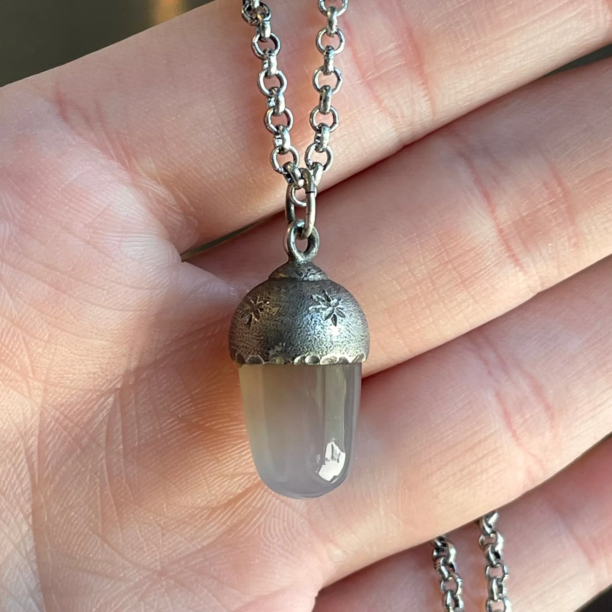 Silver Star Acorn Chalcedony Pendant Necklace