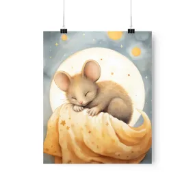 Sleepy Little Mouse with Watercolor Premium Matte Vertical Posters