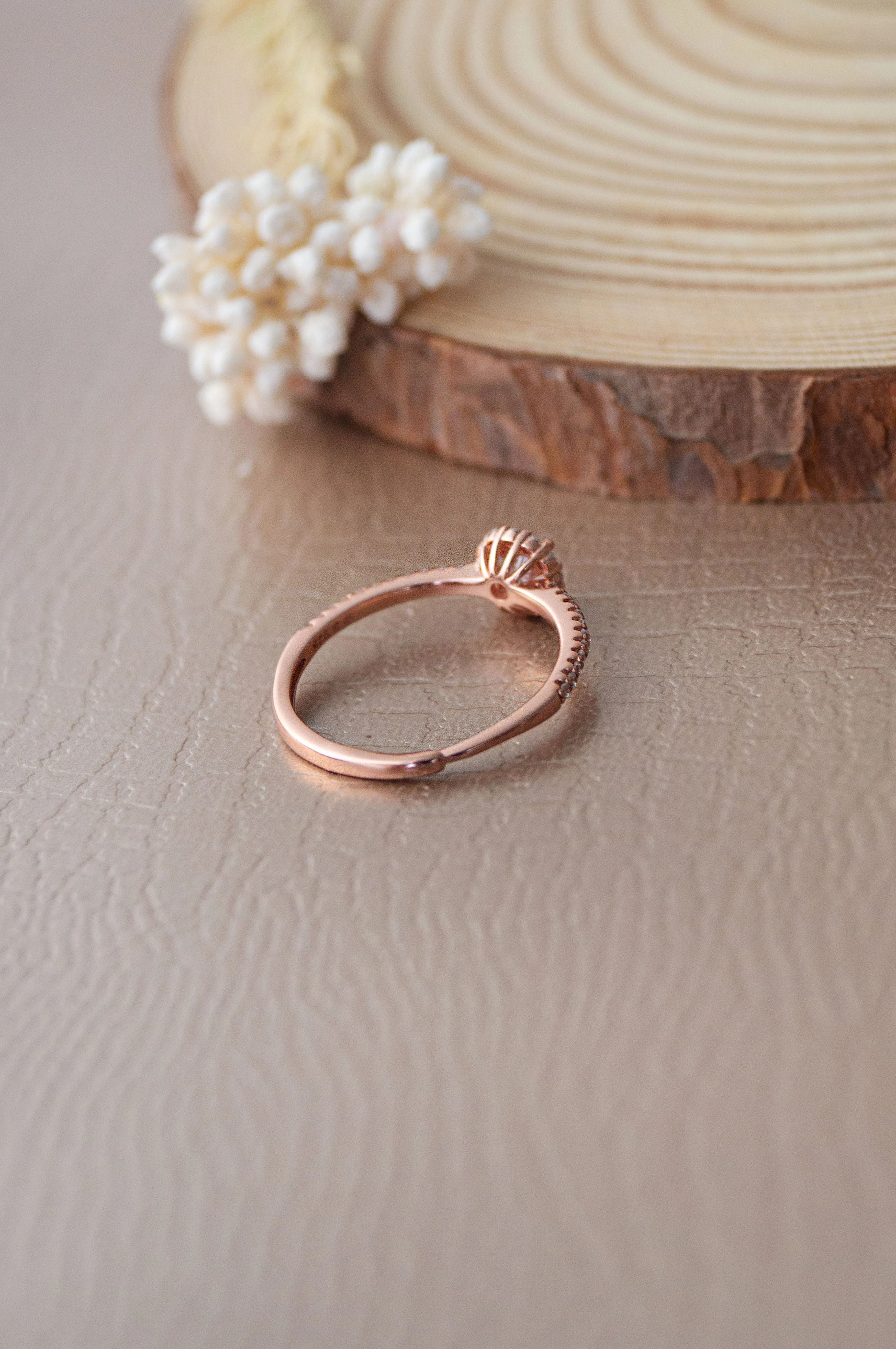 Solitaire Zeal Rose Gold Plated Sterling Silver Adjustable Ring