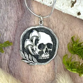 Sterling Silver Skull and Mushroom Pendant Necklace