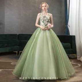 The Zelene Sleeveless Green Tulle Gown