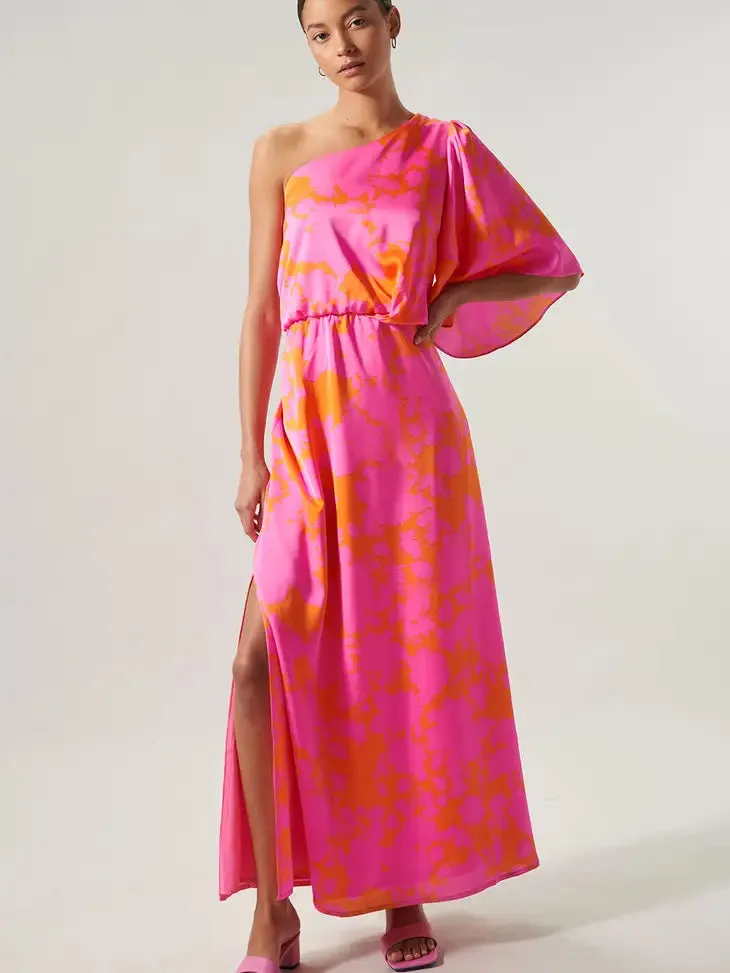 Turks Satin One Shoulder Maxi Dress