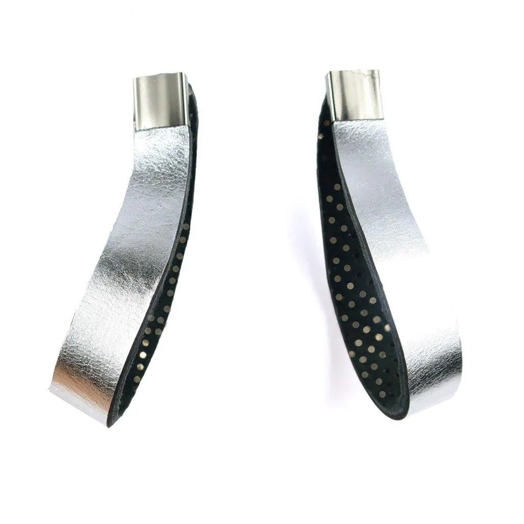 Twisted hoop black leather earrings