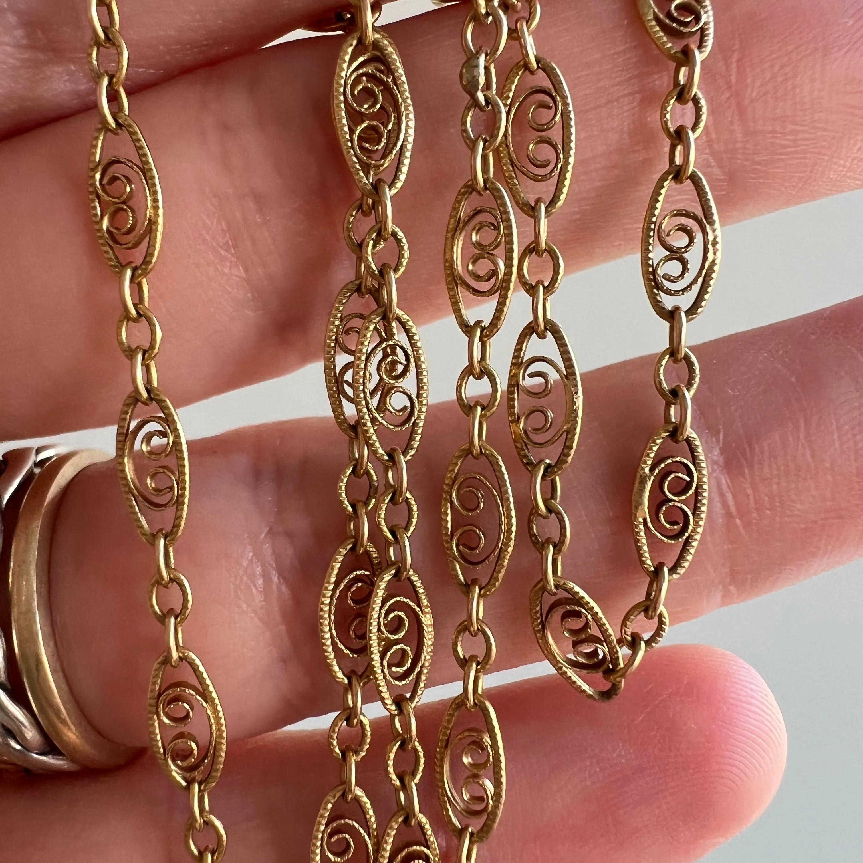 V I N T A G E // lace links / 14k yellow gold filigree link necklace chain / 17.5