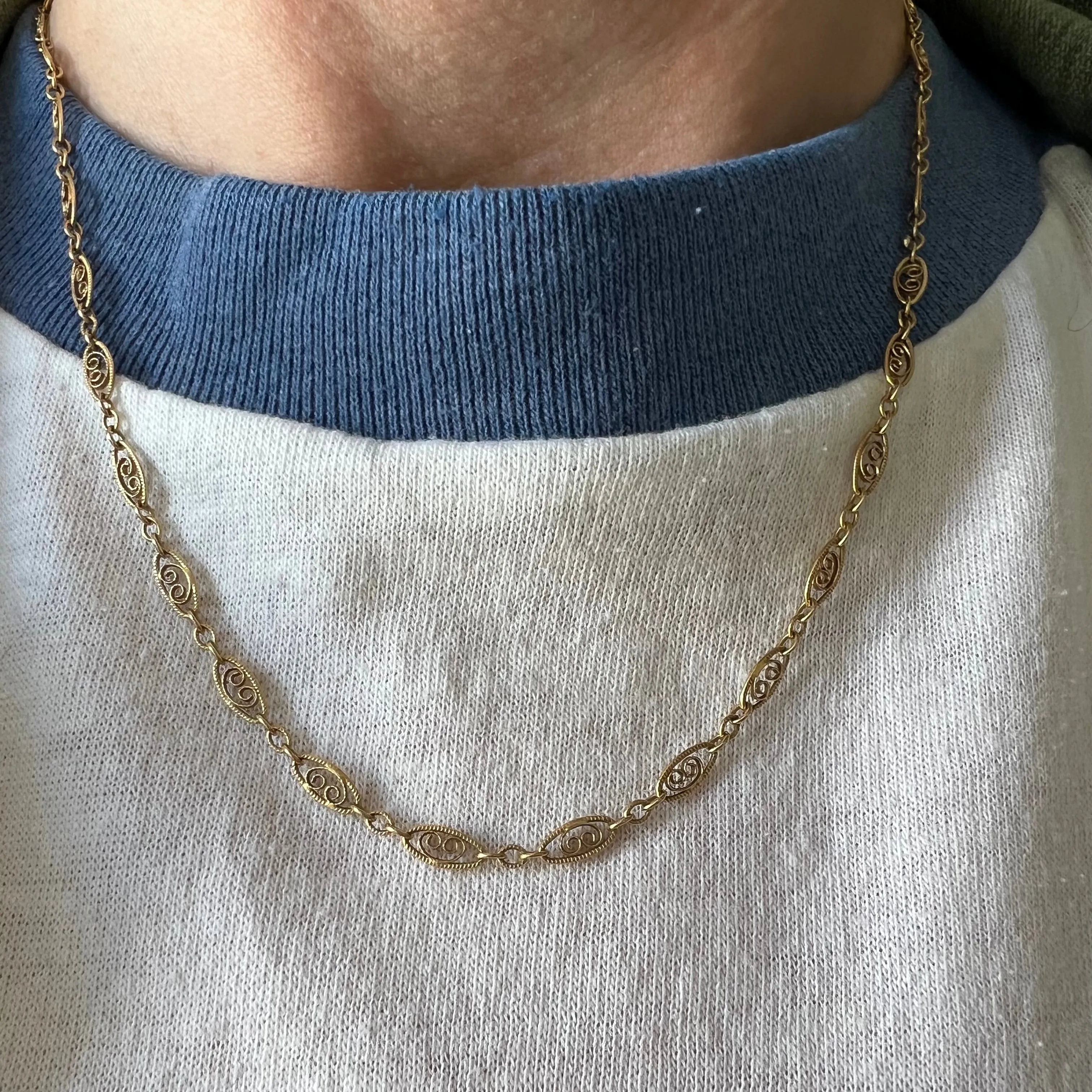 V I N T A G E // lace links / 14k yellow gold filigree link necklace chain / 17.5