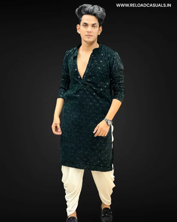 Velvet ChikanKari Kurta & Pyjama - Combo