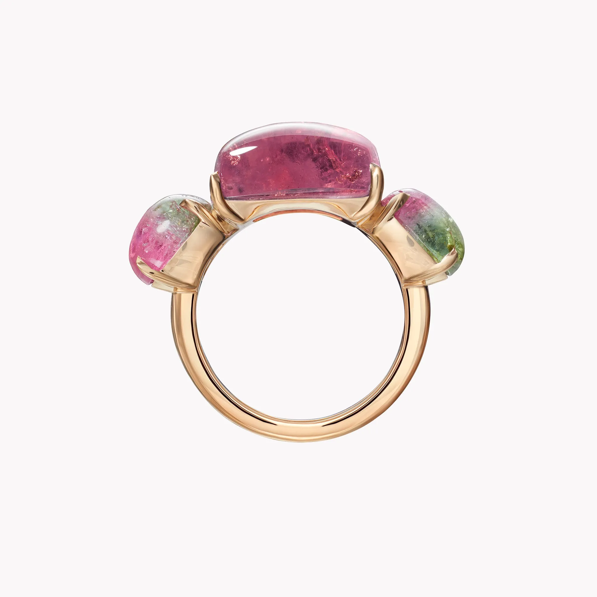 Watermelon Tourmaline Three Stone Ring