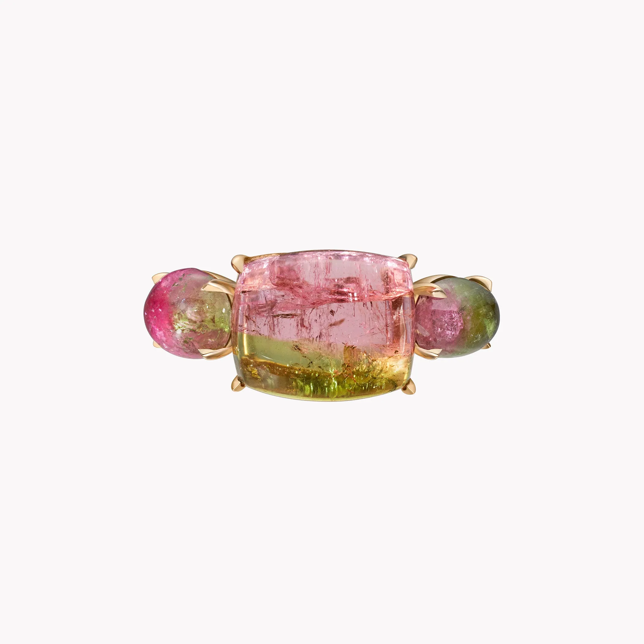 Watermelon Tourmaline Three Stone Ring