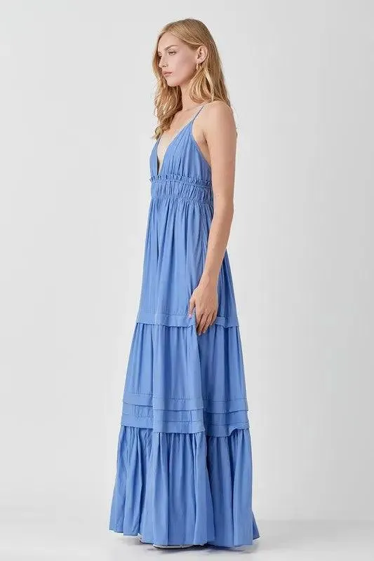 Women's Maxi Dress Deep V-neck Ruffle Folded