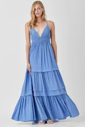 Women's Maxi Dress Deep V-neck Ruffle Folded