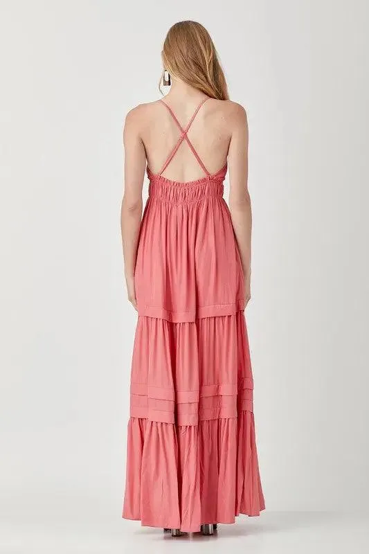 Women's Maxi Dress Deep V-neck Ruffle Folded